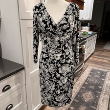 Lauren Ralph Lauren Black White Floral Cocktail Dress Size 10 Old Money Coastal