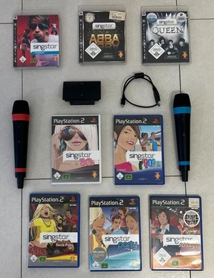 SingStar PS3 PS2 Komplettset | 2 Mikrofone | Queen ABBA + 8 Spiele | Sony - Bild 1 von 4