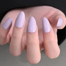 evpct Glossy Press on Nails Short Almond Short for Women, Orchid Purple Fake ...