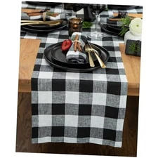  Linen Checkered Table Runners 72 Inches Long - 100% 14 x 72 Inch Black & White