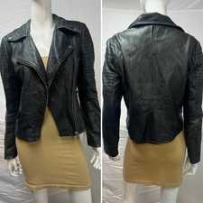 Zara Woman L Black Genuine Leather Distressed...