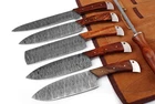 6PCS Damascus Steel Chef Knife Set Kitchen Knives w/ Leather Roll Bag Wood Handl
