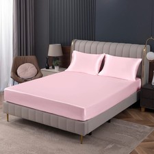 Blush Pink Twin Size Satin Fitted Sheet Deep Pocket Ultra Soft Luxury Bedding