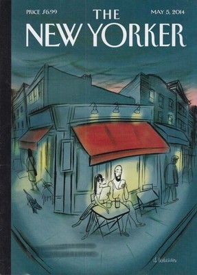 New Yorker cover 5/6 2014 Berberian: couple browse phones at sidewalk café