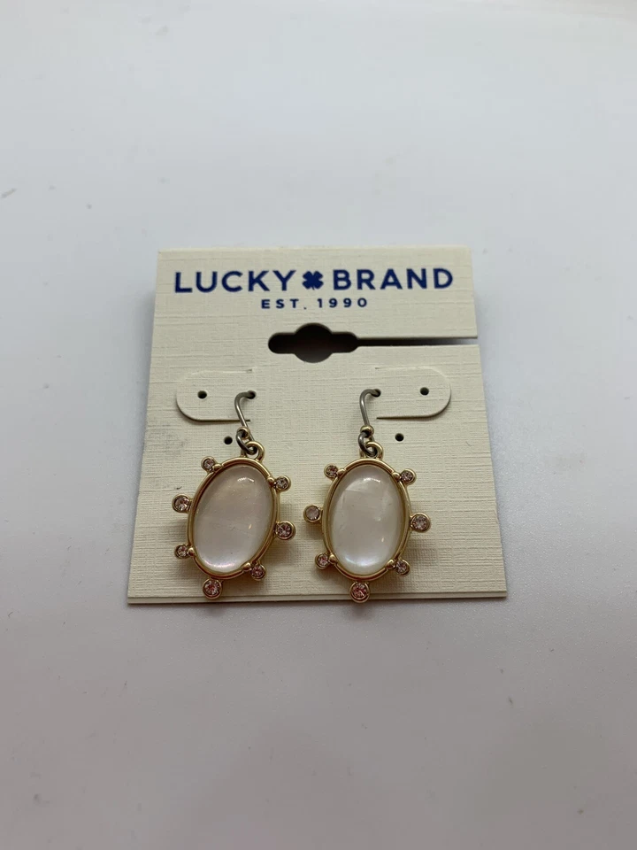   $29 LUCKY BRAND Tono Dorado Piedra Blanca y Cristal 1-2/3" Pendientes Colgantes X105 Foto 3 de 3