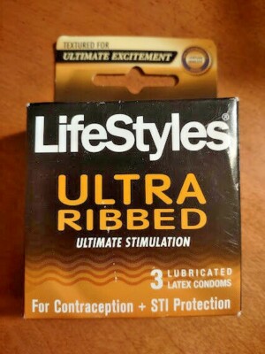 Lifestyles Ultra Pleasure Ribbed Simulation Latex Condoms 3ct Sealed Retail Box