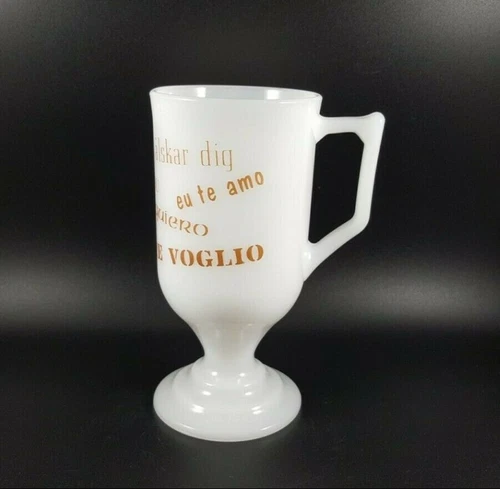 Vintage Milk Glass Coffee Mug Cup I love You, in Multiple Languages 8 Ways