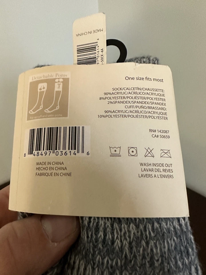 Simply Noelle Boot Socks Detachable Fur Poms Tall Length Nantucket Collection NW - Image 4 of 4