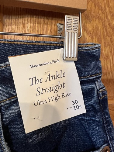 Pantalones de mezclilla CA47 Abercrombie & Fitch tiro ultra alto tobillo pierna recta para mujer 10/30 - Imagen 2 de 5
