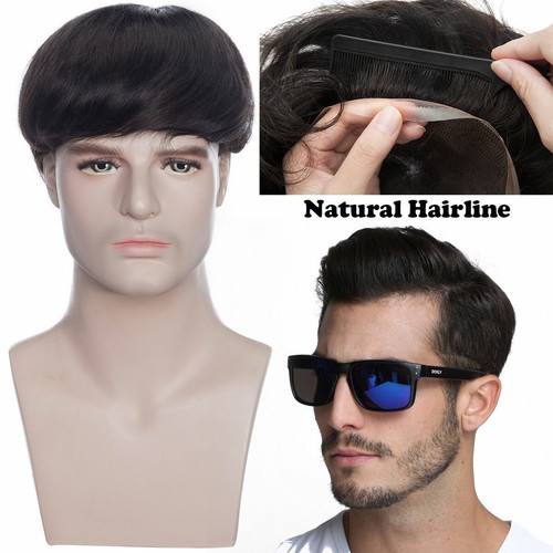 Thin 100% Human Hair Men Toupee Forehead Topper Hairpiece Wig Replacement System - Picture 33 of 51