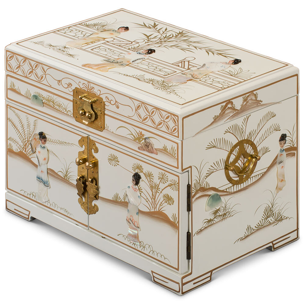 US SELLER - White Lacquer Mother of Pearl Chinese Jewelry Box | eBay