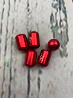 Red Tire Valve Stem Caps 5pc Logo Metal Covers