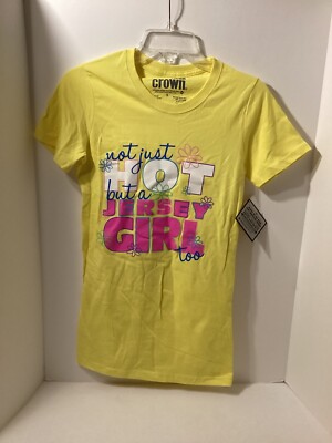 American crown Tshirt Novelty NOT JUST HOT but a JERSEY GIRL too Sz S Yellow NWT