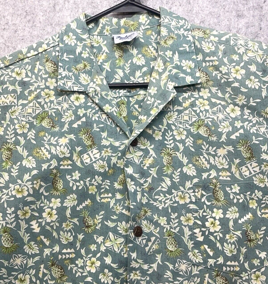 Винтажная гавайская рубашка Royal Creations зеленый цветочный узор сделано на Гавайях мужская большой размер - Изображение 2 из 4