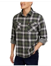 Chaps Men's Long Sleeve The Lakeland Flannel Knit Shirt, Green Size XL