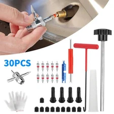 30pcs Quick Change Car Tire Valve Tool Kit Replacement w/ TR413 4-Way Valve Tool