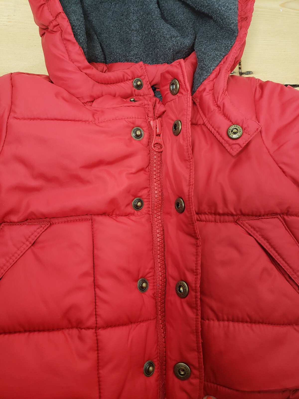 Red Baby Gap Puffer Jacket Grey Fleece winter coat Unisex Boys Hoody Coat  0-6m image 5