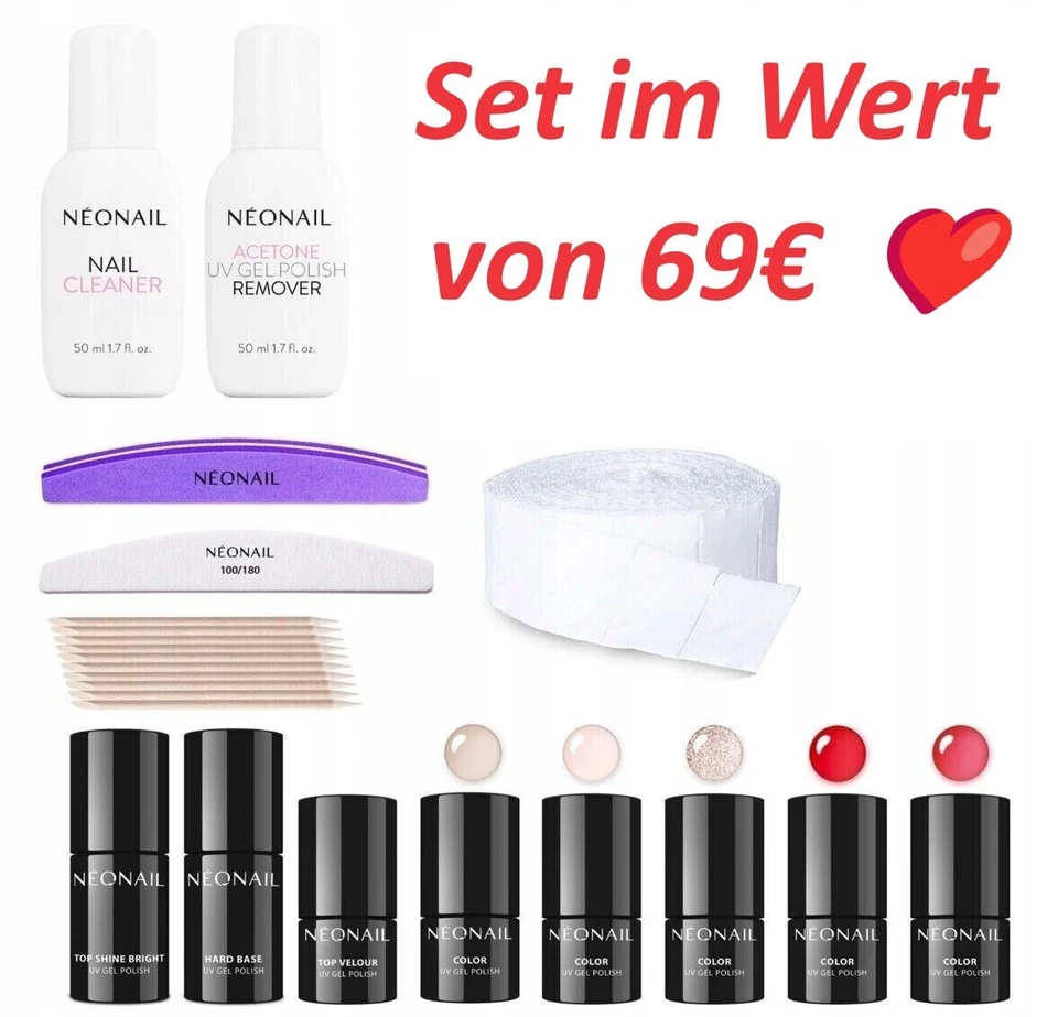 NEONAIL DE LUXE UV Nagellack Starter Set Farbenvielfalt & Pflege ohne LED Lampe