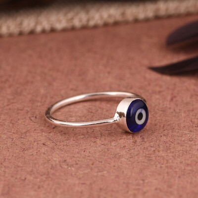 DHRUVANSH CREATIONS Evil Eye Ring - 925 Sterling Silver With Blue Rasin Stone, Minimalist Lucky Jewelry For Women