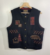 Woolrich Vintage Sweater Vest 100 Wool Embroidered Medium
