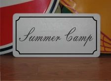 Summer Camp Metal Sign in Fancy Script and Black Border