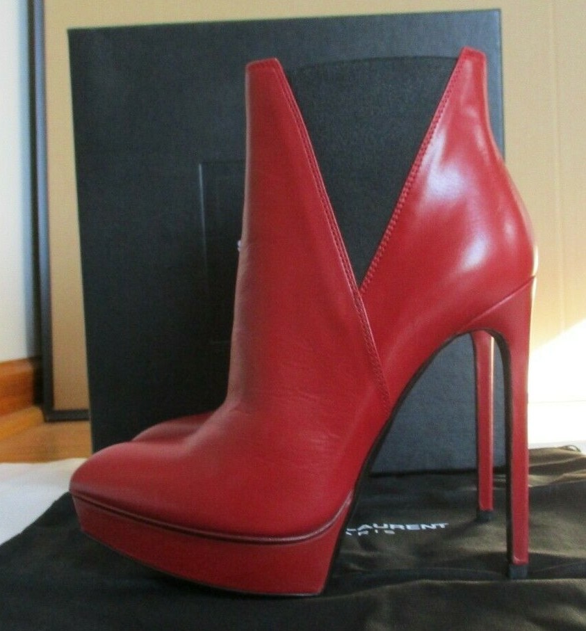 Saint Laurent Janus 105 stivaletto in pelle rosso platform 6 5 US 36 5EU NUOVO CON SCATOLA $1.095