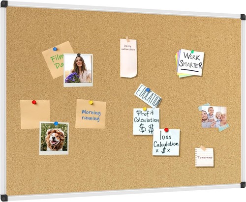 Versatile 36” x 24” Cork Board with Decorative Aluminum Frame for Any Space - Picture 3 of 11