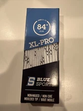 Blue sport Titanium, 84” Hockey Laces, White/Black, Molded Tip, Free Ship