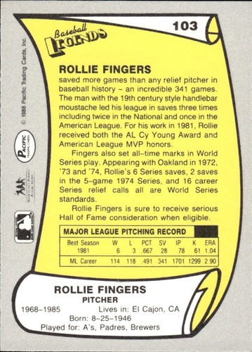 1988 and 1989 Pacific Baseball Legends MLB Set Break #1-#220 — You Choose! - Picture 205 of 441
