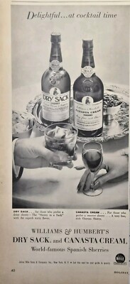 Williams & Humbert's Dry Sack & Canasta Cream Sherry Vintage Print Ad 1960