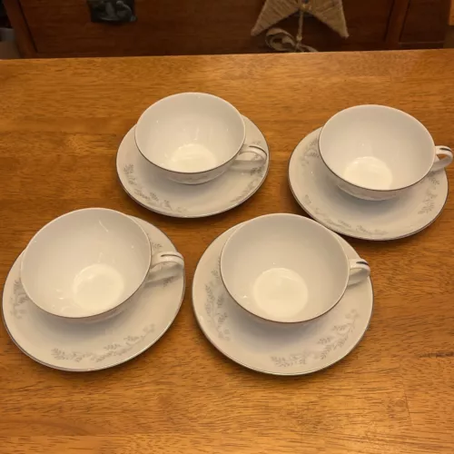 Royalton China Co  Translucent Porcelain Cup & Saucers 3301 Vtg Lot of 4