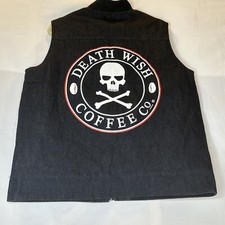 Death Wish Coffee Denim Vest Black Med Insulated Pockets Zip Up
