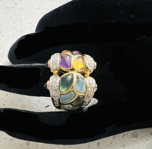 14K Gold Stain Glass effect Amethyst Citrine Blue Topaz Diamond Accent Ring 7.75 - Picture 3 of 11