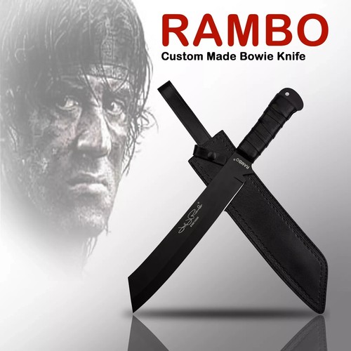 Custom Made Rambo iv Bowie Knife Big Rambo 4 Machete Knife with Leather Sheath
