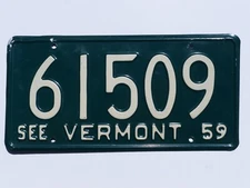 Nice Used 1959 "See" Vermont Passenger Car License Plate # 61509