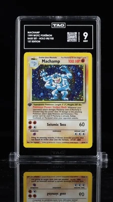 Wizards of the Coast 1999 Pokemon Base Set Machamp 8/102 Holo TAG 9 SWIRL - Image 1 of 3