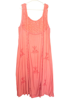 Studio West Boho Grunge Distressed Renaissance Coral Maxi Dress Womens 3X Plus