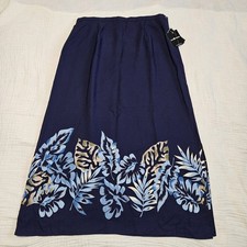 Vtg 90s Sag Harbor Floral Midi Skirt Size 16 Navy Blue Tropical Floral Resort