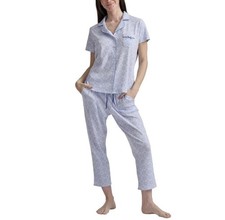 NWT Karen Neuburger Women's Notch Collar 2-piece PJ Set Blue M