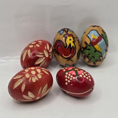 Traditional Polish Wooden Easter Eggs Known As Pisanki  X 6 Hand Painted Carved