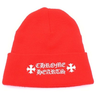 CHROME HEARTS WATCH CAP LOGO EMBROIDERED BEANIE KNIT HAT RED Used a61a556170dce9
