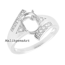 Oval Cut Semi Mount Ring 925 Sterling Silver Prong CZ Setting Semi Mount Ring