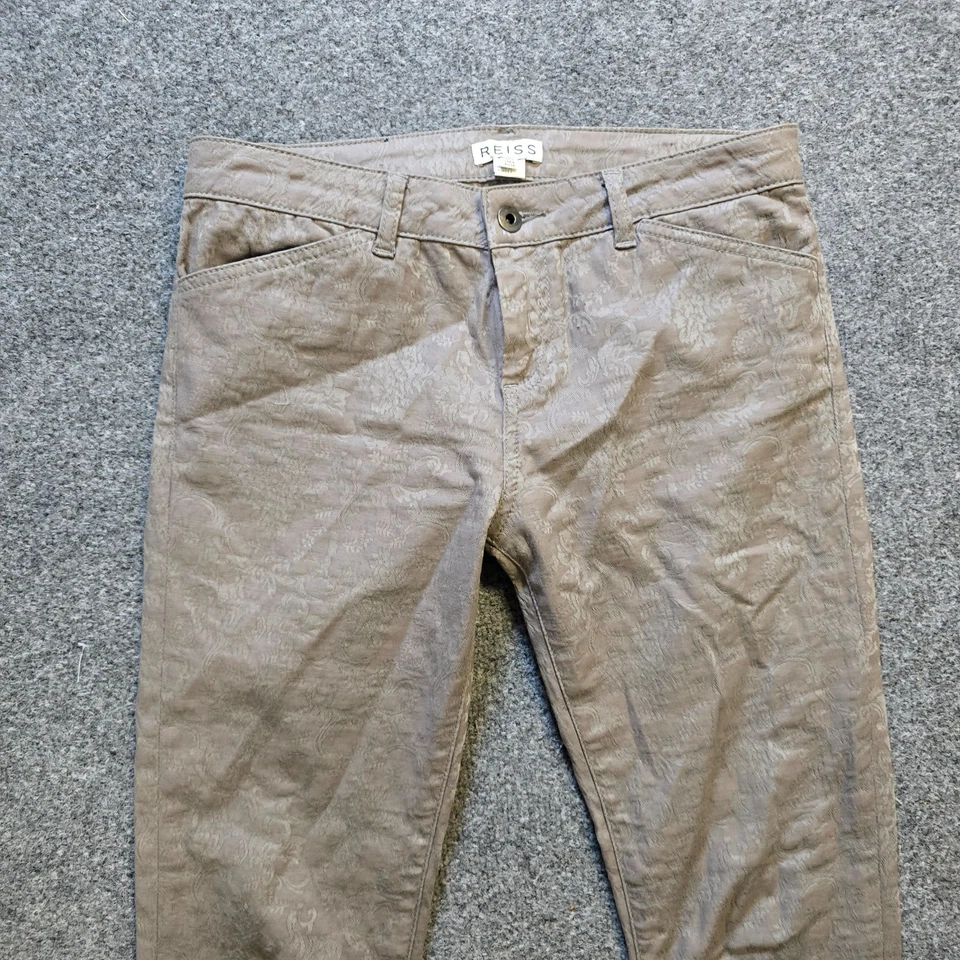 Pantalones Reiss Mujer Talla 10 Gris Floral Tono Sobre Tono Ajustados Damasco Cápsula Clásica Foto 2 de 4