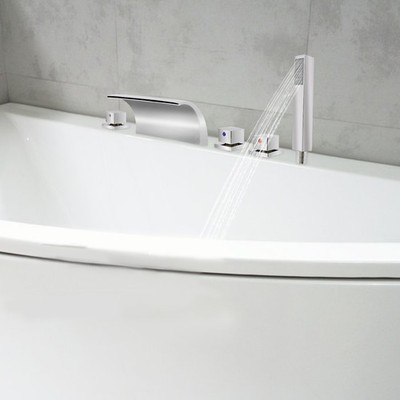 Badewannenarmatur Handbrause Wannenrand Armatur Wasserfall Chrom Kit 5 Loch Set