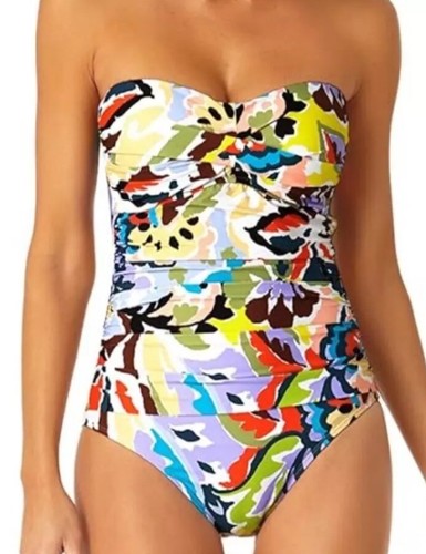 Anne Cole Twist Front Bandeau One Piece Swimsuit Size 12 Kashmir Paisley $110
