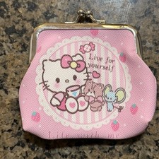 2005 Hello Kitty Change Purse W/vintage Pink Strawberry Kiss Lock Coin Purse Y2K
