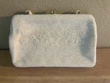 Richere Hand Beaded Vintage Japanese Clutch White Satin Lining Strap Formal EUC 