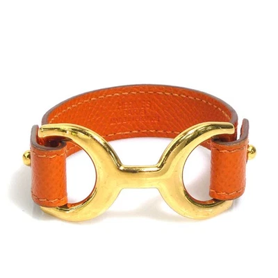 Authentique bracelet HERMES Pavane orange/cuir doré/métal - e61976c - Photo 1/4