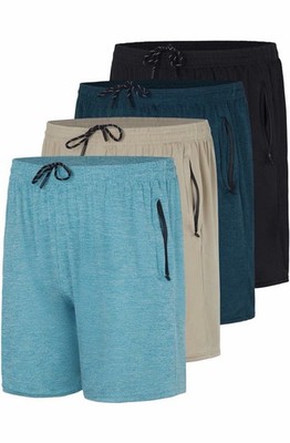 Real Essentials 4 Pack: Men's Mesh 7'' Athletic Zipper Shorts Workout Gym 2XL