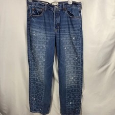 Universal Thread Mid-Rise 90s Baggy Daisy Print 100 Cotton Blue Jeans Size 12